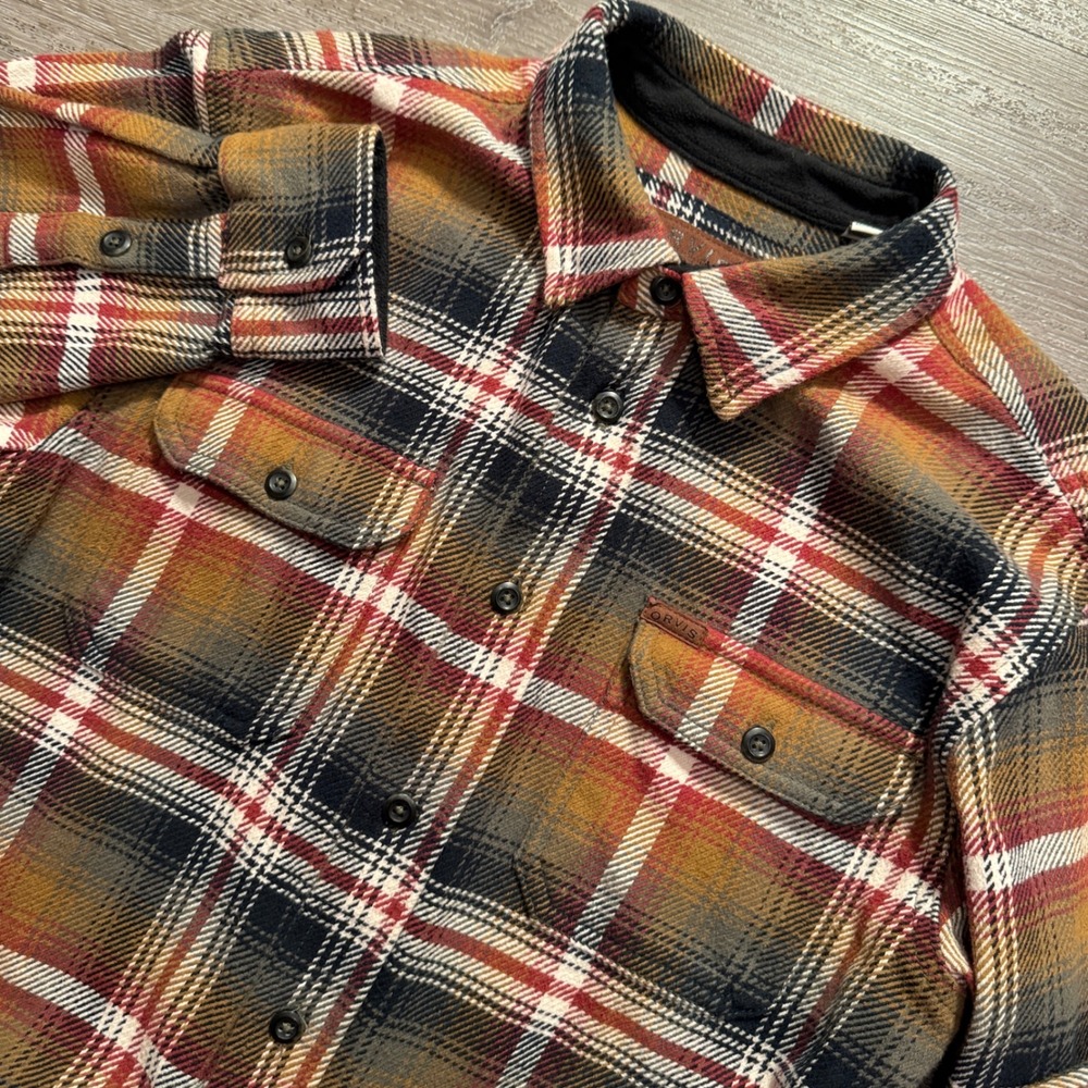 Orvis Shirt Mens Medium Brown Plaid Cotton Heritage Heavyweight Flannel Lodge